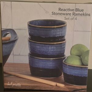 Reactive Blue Stoneware Ramekins Set of 4 bel piatto fine cookware 8 ounce New